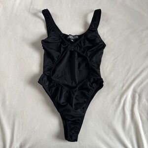 BASICBXXCH One Piece Swimsuit Solid Black Front Closure Cut-out Women's Size S